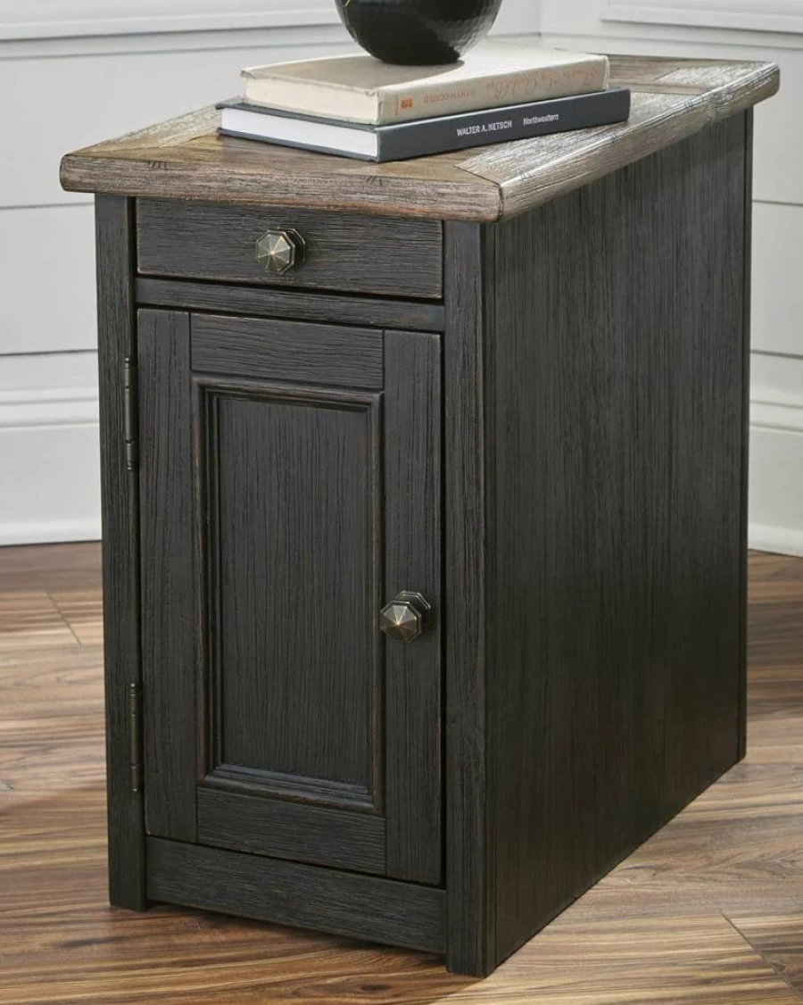 Signature Design by Ashley Tyler Creek Rustic End Table with USB Charging Ports, Pull-Out Tray, Brown Wooden Side Table