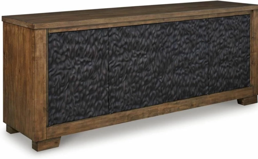 Signature Design by Ashley Rosswain 80" TV Stand for TVs Up to 92", Light Brown & Black Entertainment Center with Adjustable Shelves & Cord Management