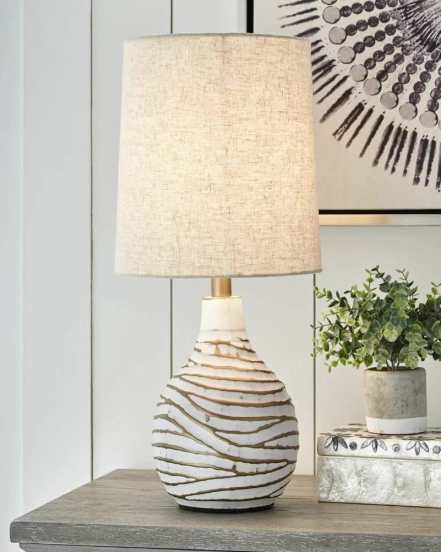 Signature Design by Ashley Mari Contemporary 27.75" Gray & Gold Mercury Glass Table Lamp - Modern Home Decor Lighting