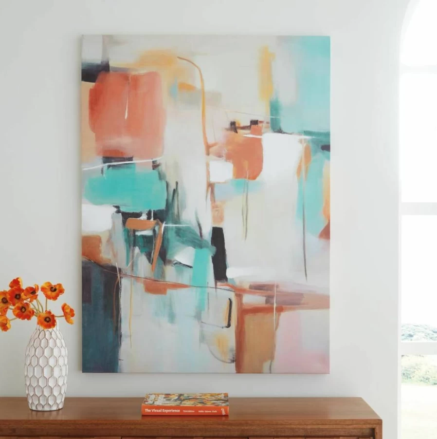 Signature Design by Ashley Langward Modern Abstract Hand-Painted Canvas Wall Art - 36x48 Inches Green & Beige Contemporary Home Decor
