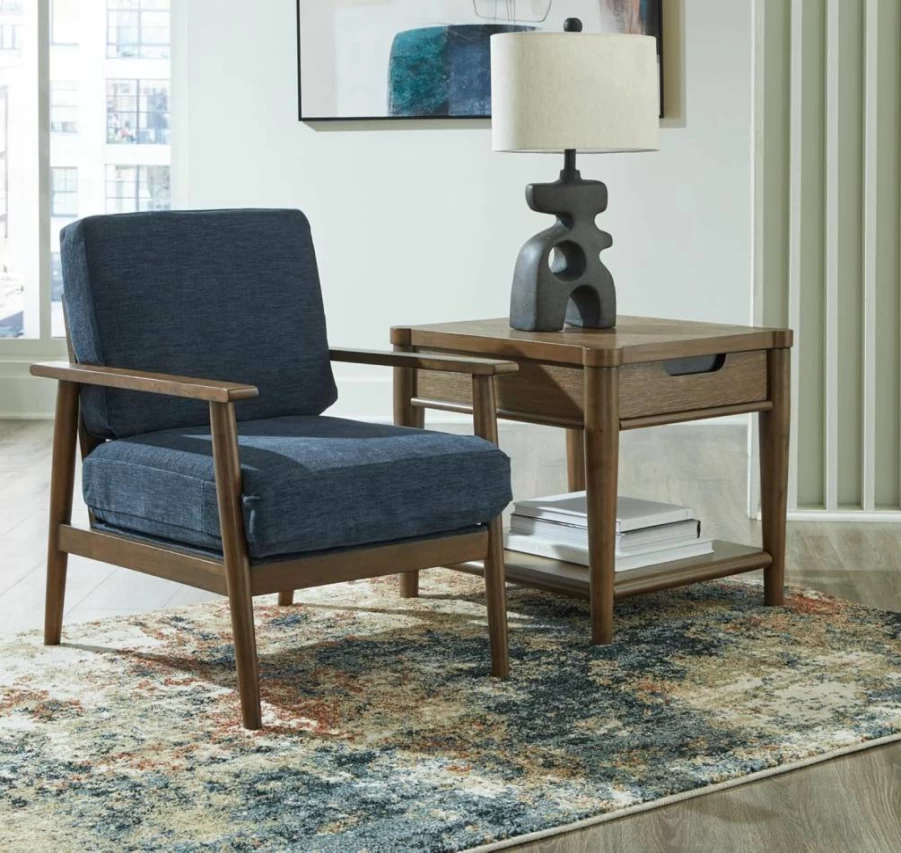 Signature Design by Ashley Bixler Blue Accent Chair - Removable Cushions, Tapered Legs, Classic Design