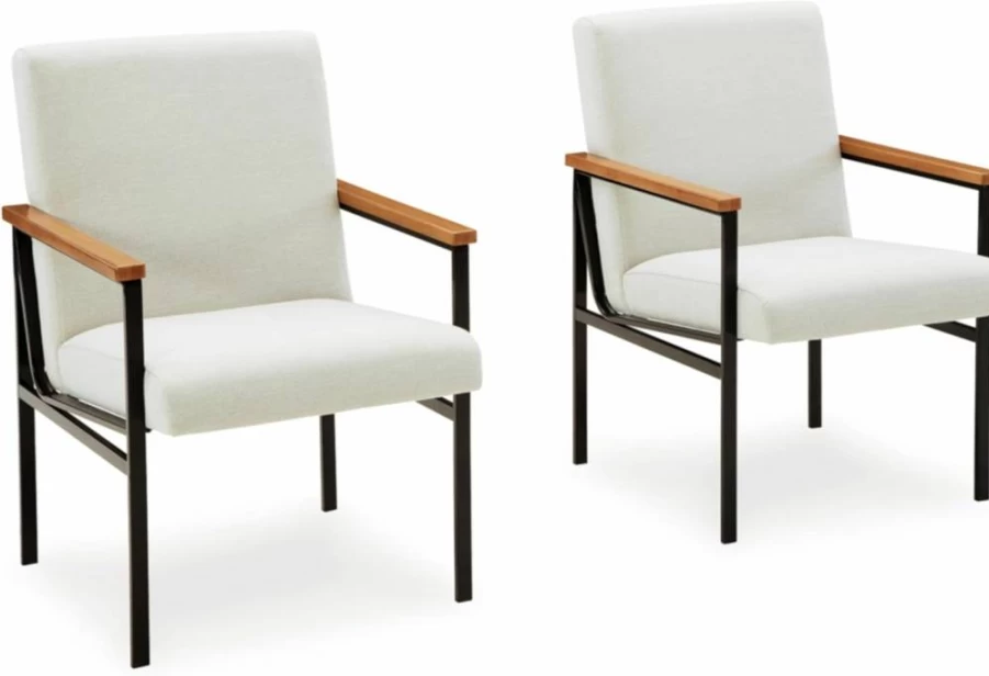 Signature Design by Ashley Dressonni Modern Upholstered Dining Chairs with Metal Frame - Set of 2, White & Black Armchairs
