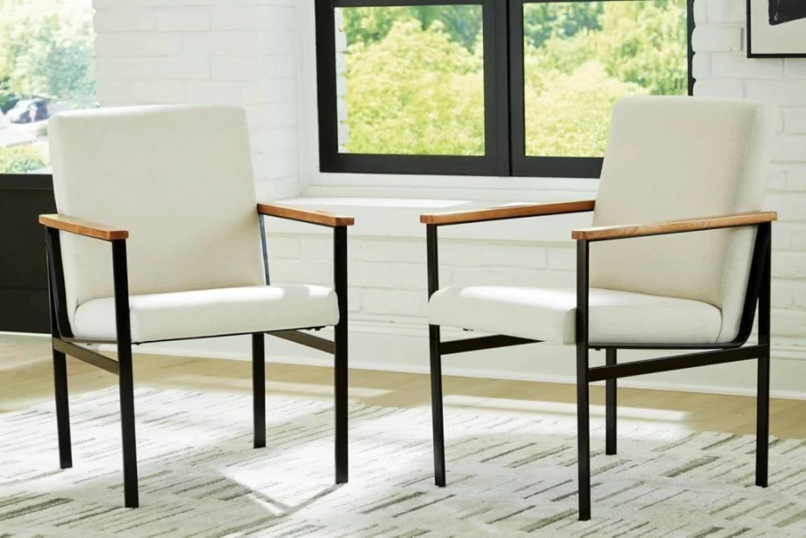 Signature Design by Ashley Dressonni Modern Upholstered Dining Chairs with Metal Frame - Set of 2, White & Black Armchairs