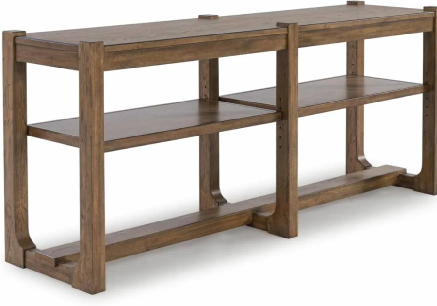 Signature Design by Ashley Cabalynn Farmhouse Sofa Table - Light Brown Wood Console Table with 2 Adjustable Shelves, Rustic Living Room Furniture