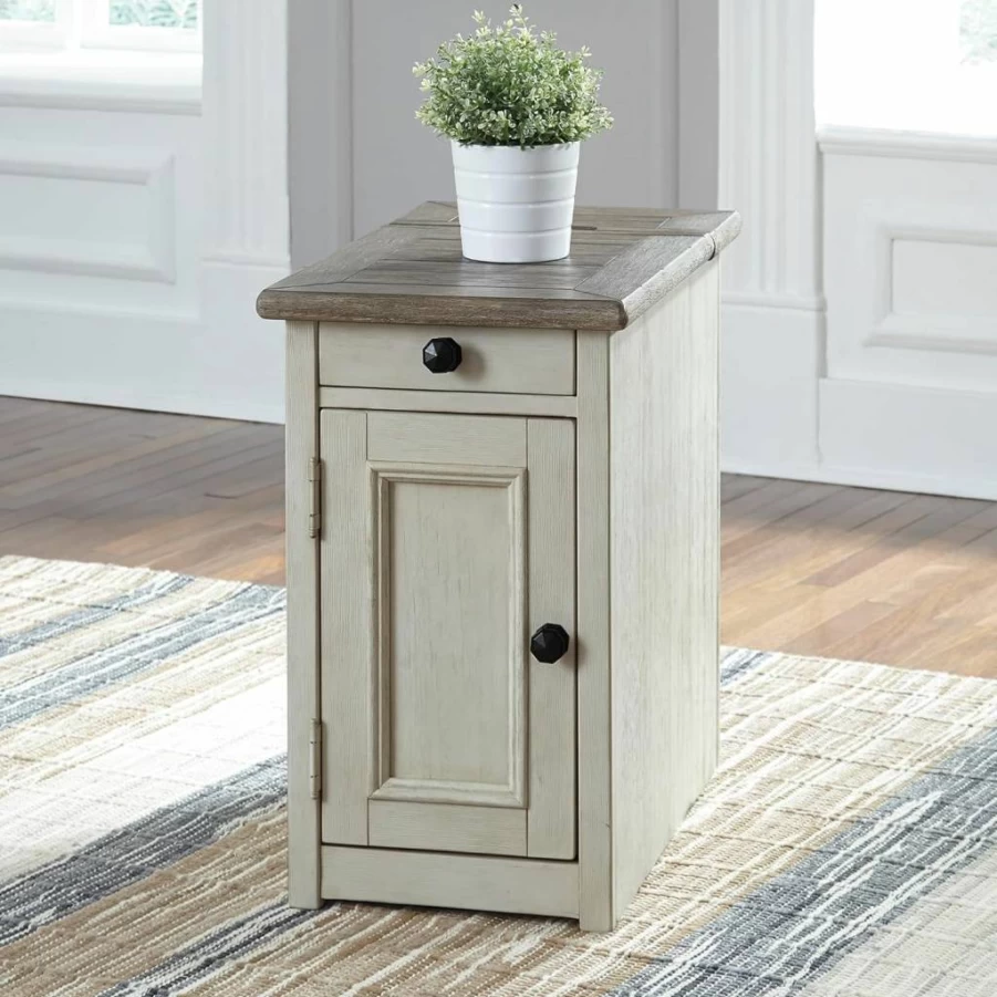 Signature Design by Ashley Bolanburg Whitewash Chairside End Table - 14" Wide, 24" Deep, 23" High - Modern Nightstand or Accent Table