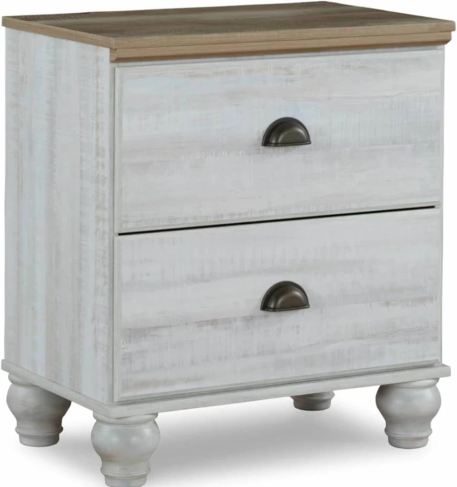 Signature Design by Ashley Haven Bay 25" Wide 5-Drawer Nightstand in White & Light Brown - 17"D x 27"H Bedside Table