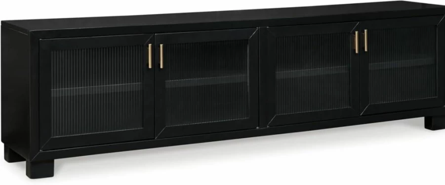 Signature Design by Ashley Winbardi 85" Modern TV Stand for TVs Up to 97" - Black Adjustable Shelves, Storage Cabinets & Cable Management