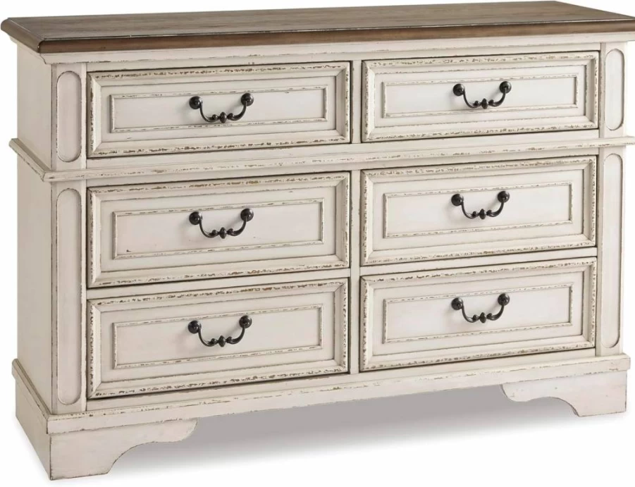 Signature Design by Ashley Realyn 7-Drawer Two-Tone Dresser in Chipped White - French Country Style Chest