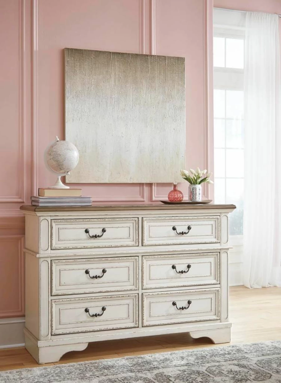 Signature Design by Ashley Realyn 7-Drawer Two-Tone Dresser in Chipped White - French Country Style Chest