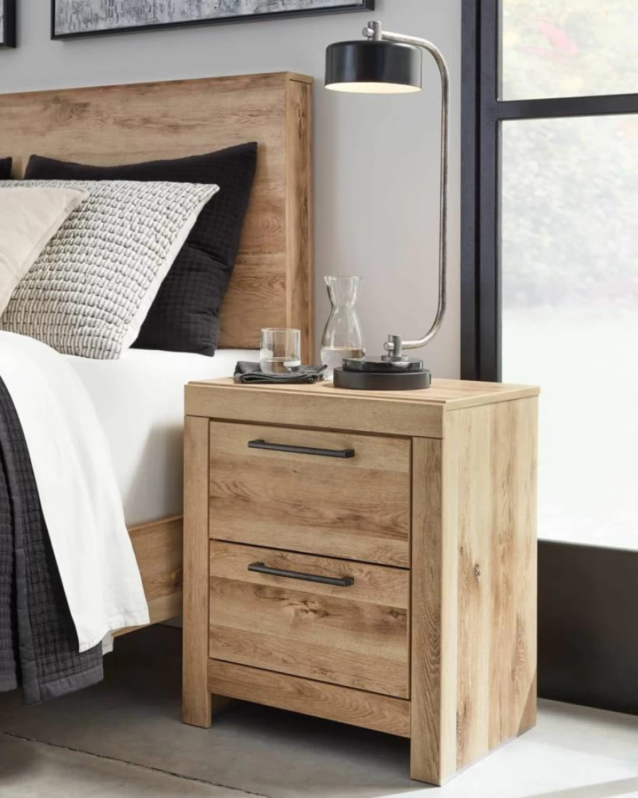 Signature Design by Ashley Drystan Industrial Nightstand with USB Charging Stations, Rustic Weatherworn Brown, 2-Drawer Bedside Table, 24.37" Height