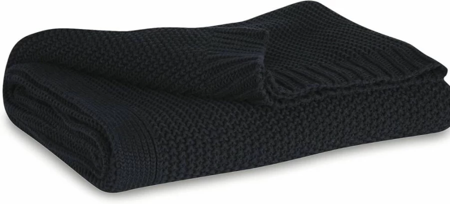 Signature Design by Ashley Gayelery Modern Knit Throw Blanket - Soft Machine Washable Black Accent Decor for Living Room, Bedroom