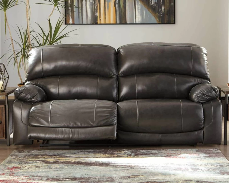 Signature Design by Ashley Jesolo Modern Faux Leather Recliner Sofa with Manual Pull Tab, Dark Brown