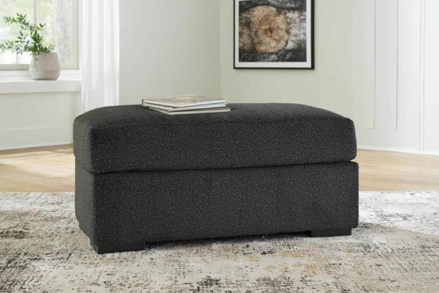 Signature Design by Ashley Wryenlynn Modern Black Upholstered Rectangular Ottoman for Living Room