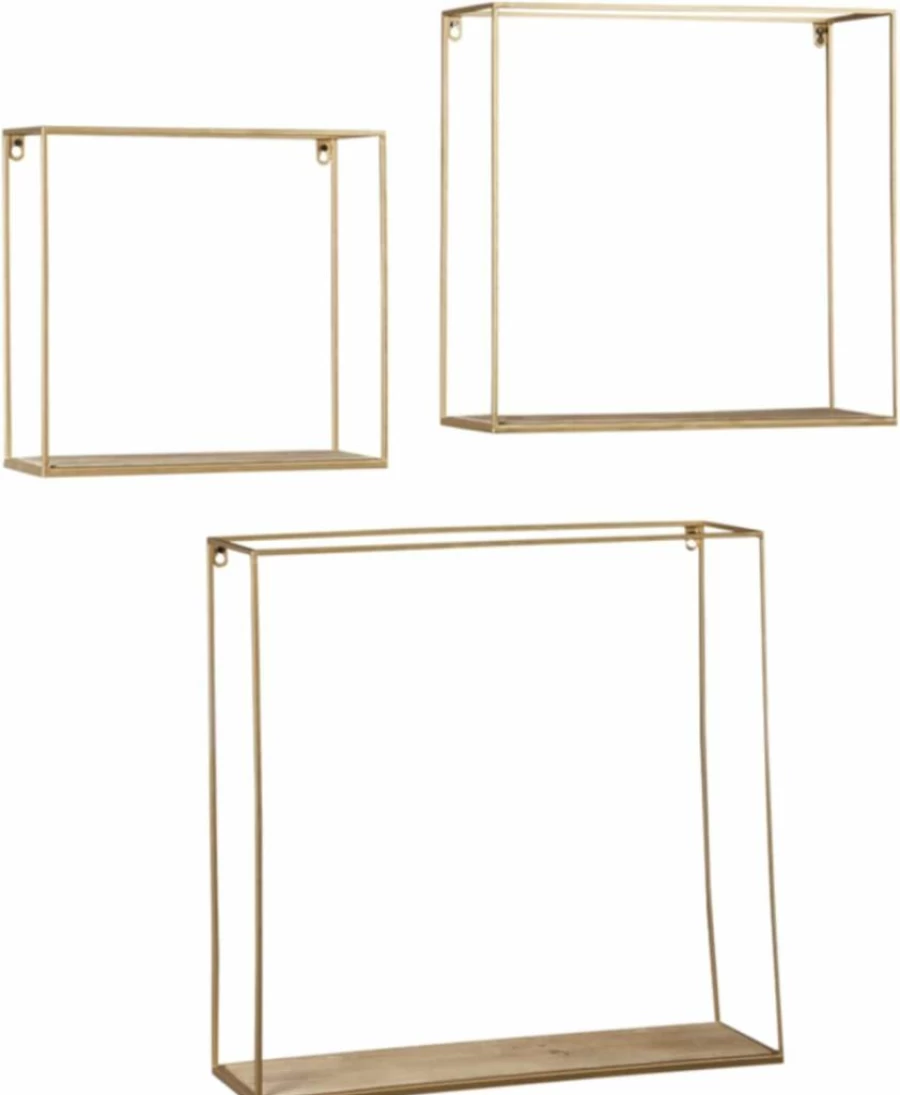 Signature Design by Ashley Efharis 3-Piece Wall Shelf Set in Natural & Gold Finish - Decorative Shadow Box Shelves