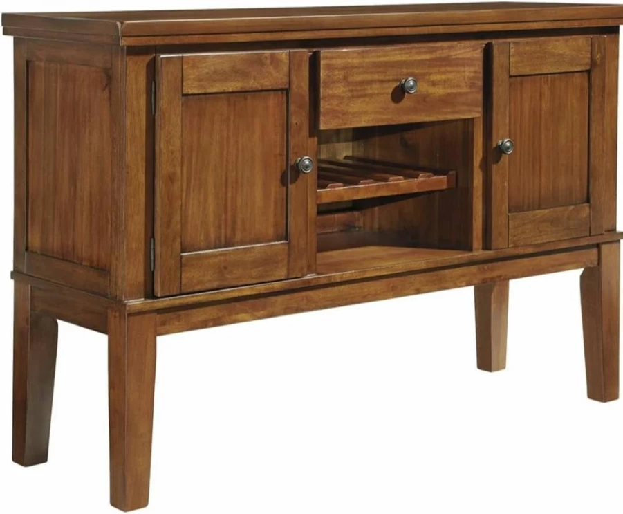 Signature Design by Ashley Haddigan Dark Brown Traditional Buffet Cabinet with Wine Storage - Dining Room Sideboard