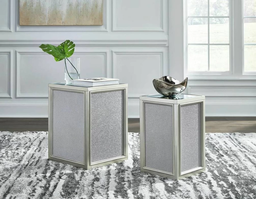 Signature Design by Ashley Traleena Silver Nesting End Tables - Set of 2, Glam Style