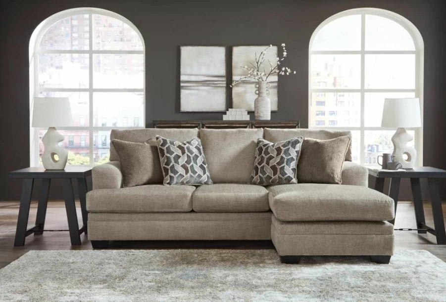 Signature Design by Ashley Stonemeade Light Brown Right-Arm Facing Chaise Sofa with 4 Decorative Pillows, Casual Living Room Furniture