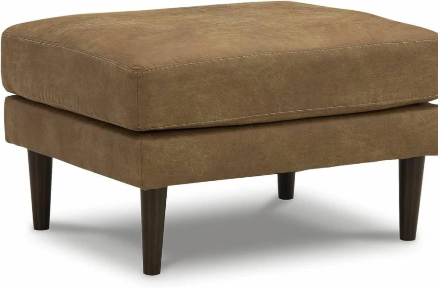 Signature Design by Ashley Telora Modern Faux Leather Storage Ottoman in Brown & Black - Contemporary Footrest Bench