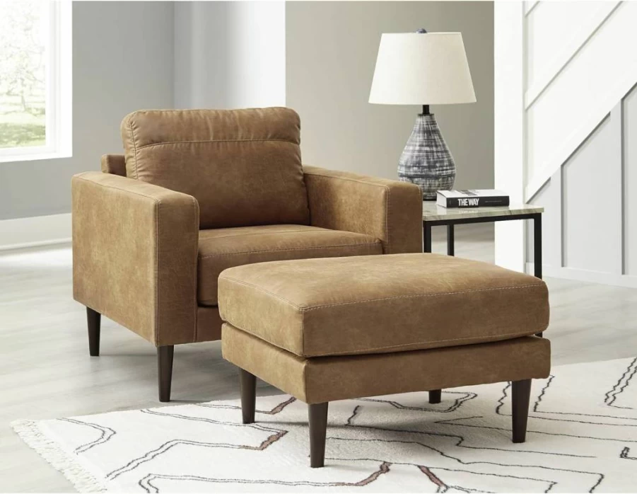 Signature Design by Ashley Telora Modern Faux Leather Storage Ottoman in Brown & Black - Contemporary Footrest Bench