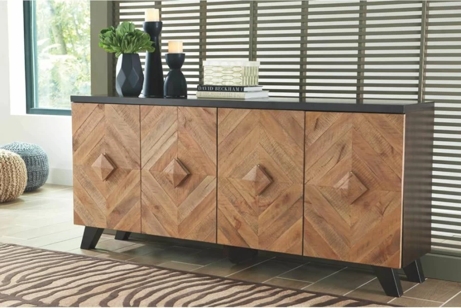 Signature Design by Ashley Kevmart 64" Industrial Accent Cabinet - Dark Brown & Black Double Door Storage