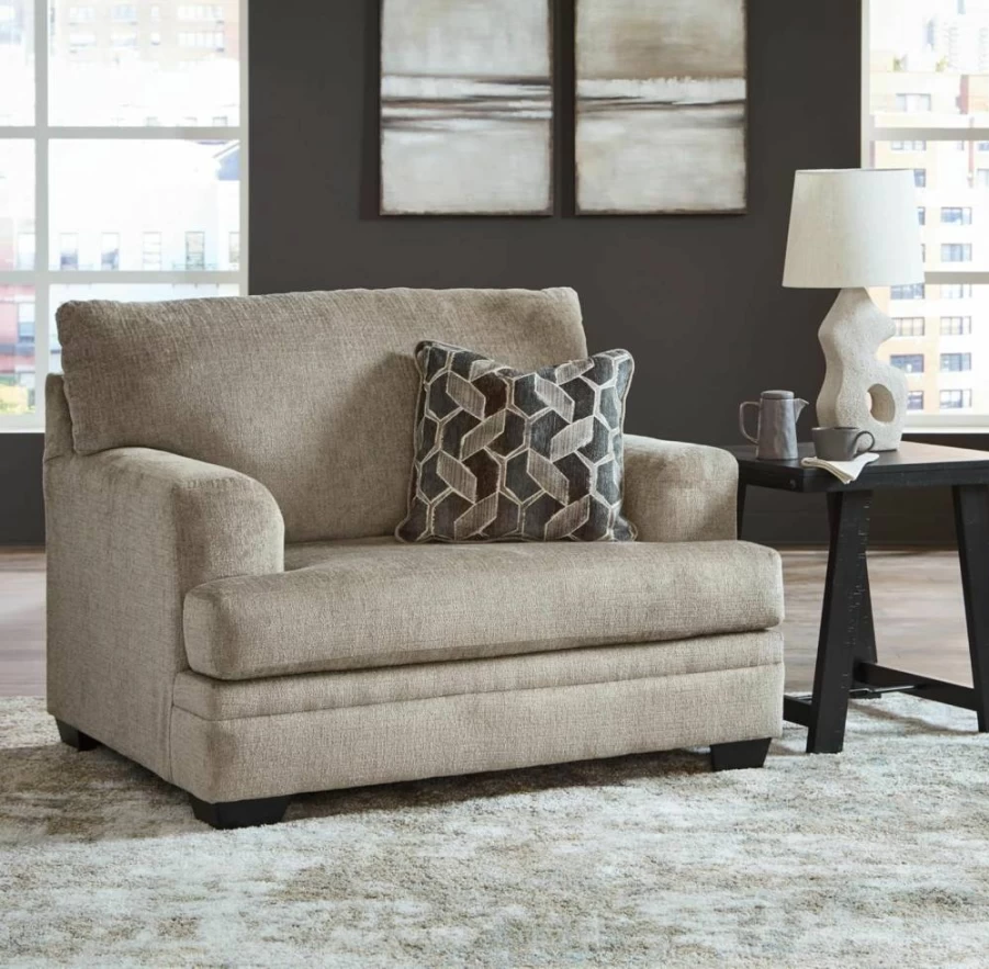 Signature Design by Ashley Stonemeade Oversized Upholstered Chair with Reversible Cushion, Track Arms & Pillow - Gray Modern Living Room Seating