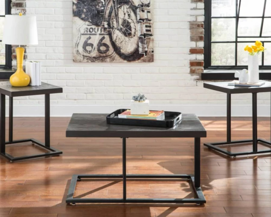 Signature Design by Ashley Airdon Urban 3-Piece Coffee Table Set with 2 End Tables - Modern Brown Occasional Living Room Furniture