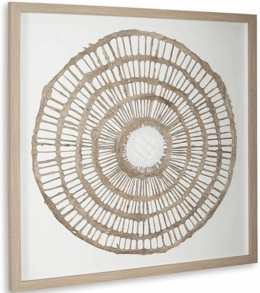 Bohemian Framed Geometric Wall Art Sculpture in Tan & White - Signature Design by Ashley