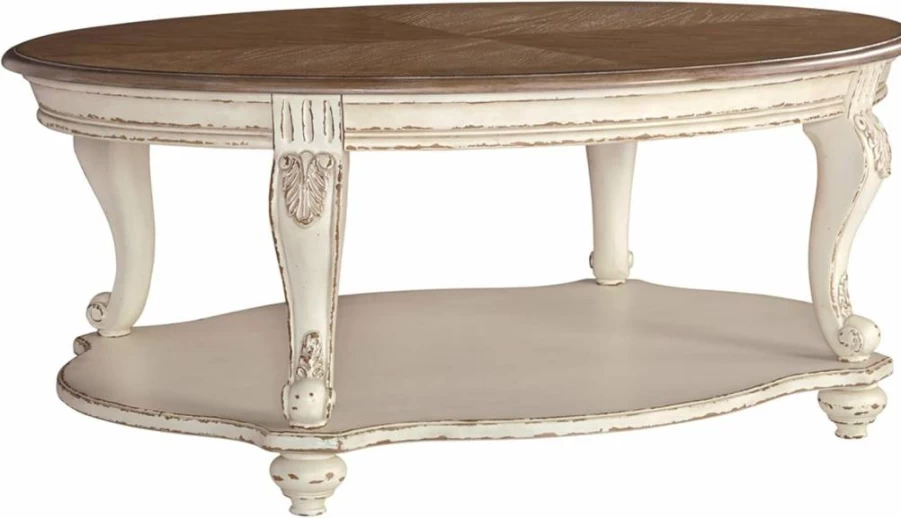 Signature Design by Ashley Realyn Cottage Coffee Table - Antique White & Brown Finish, Casual Living Room Furniture