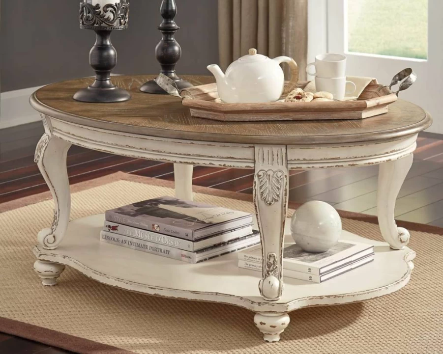 Signature Design by Ashley Realyn Cottage Coffee Table - Antique White & Brown Finish, Casual Living Room Furniture