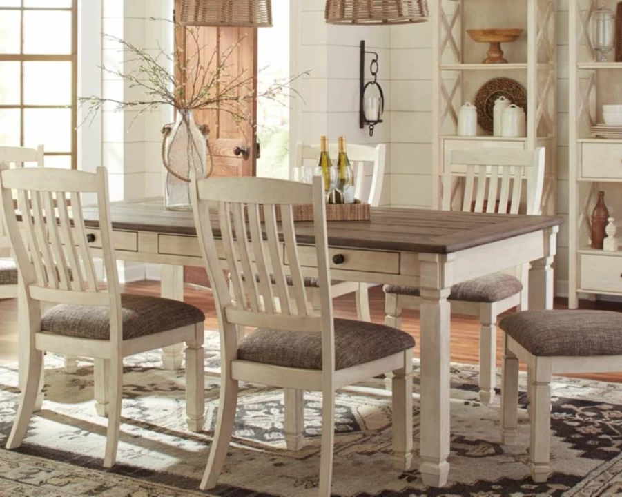 Signature Design by Ashley Tyler Creek Farmhouse Dining Table - Almost Black Finish, 6-Seater with Storage Drawers