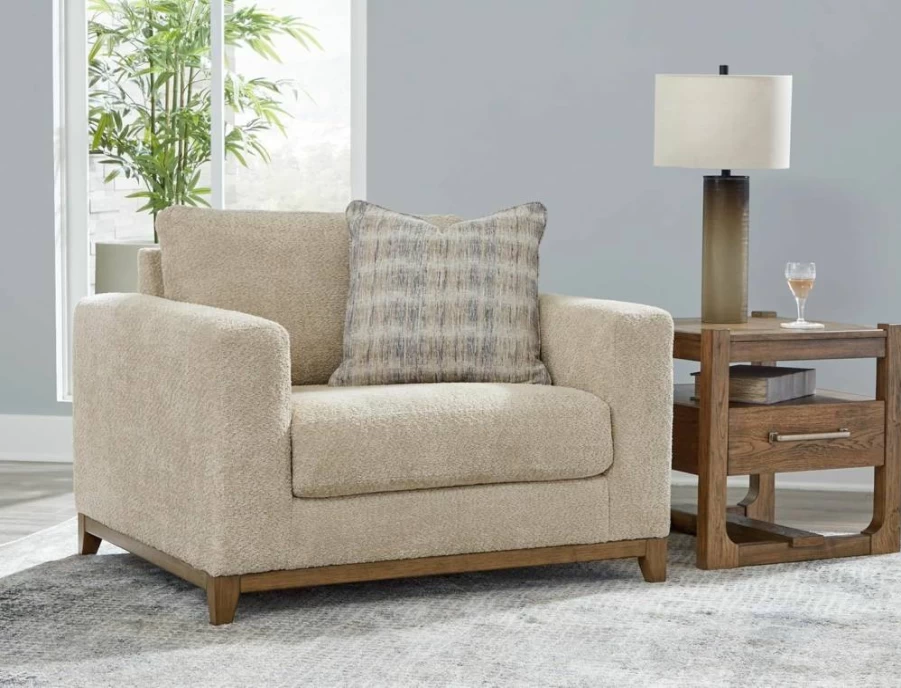 Signature Design by Ashley Parklynn Oversized Upholstered Chair with Accent Pillow, Beige Classic Comfort Living Room Seating
