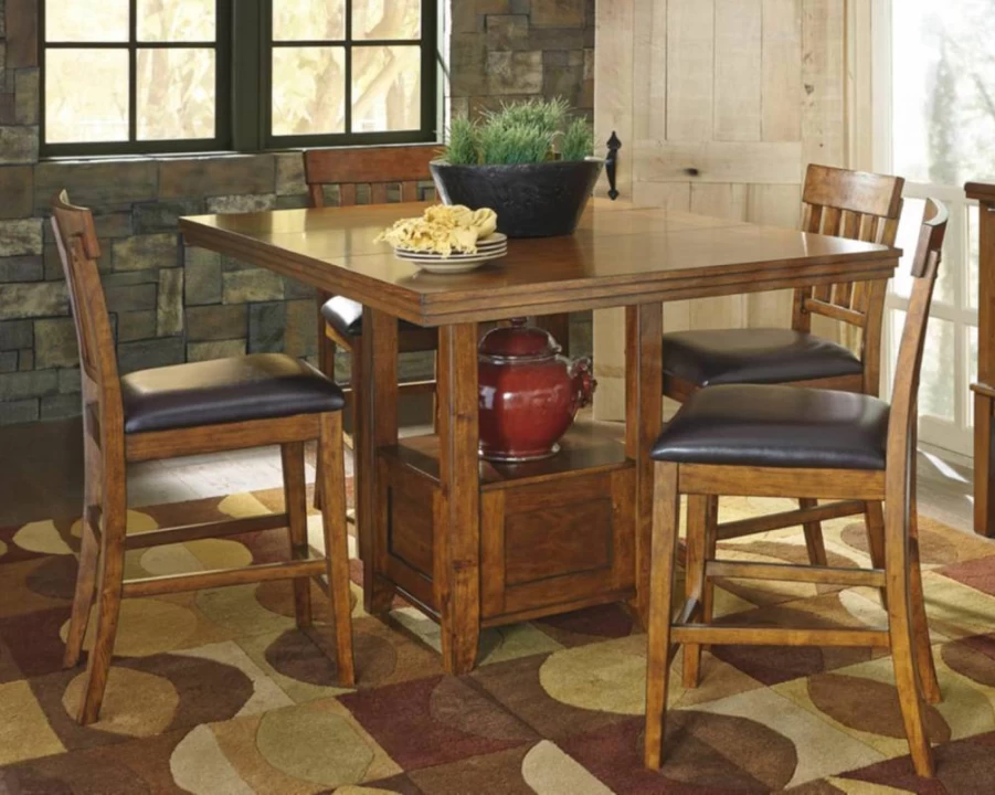 Signature Design by Ashley Hallanden Modern Farmhouse Dark Gray Counter Height Extendable Dining Table