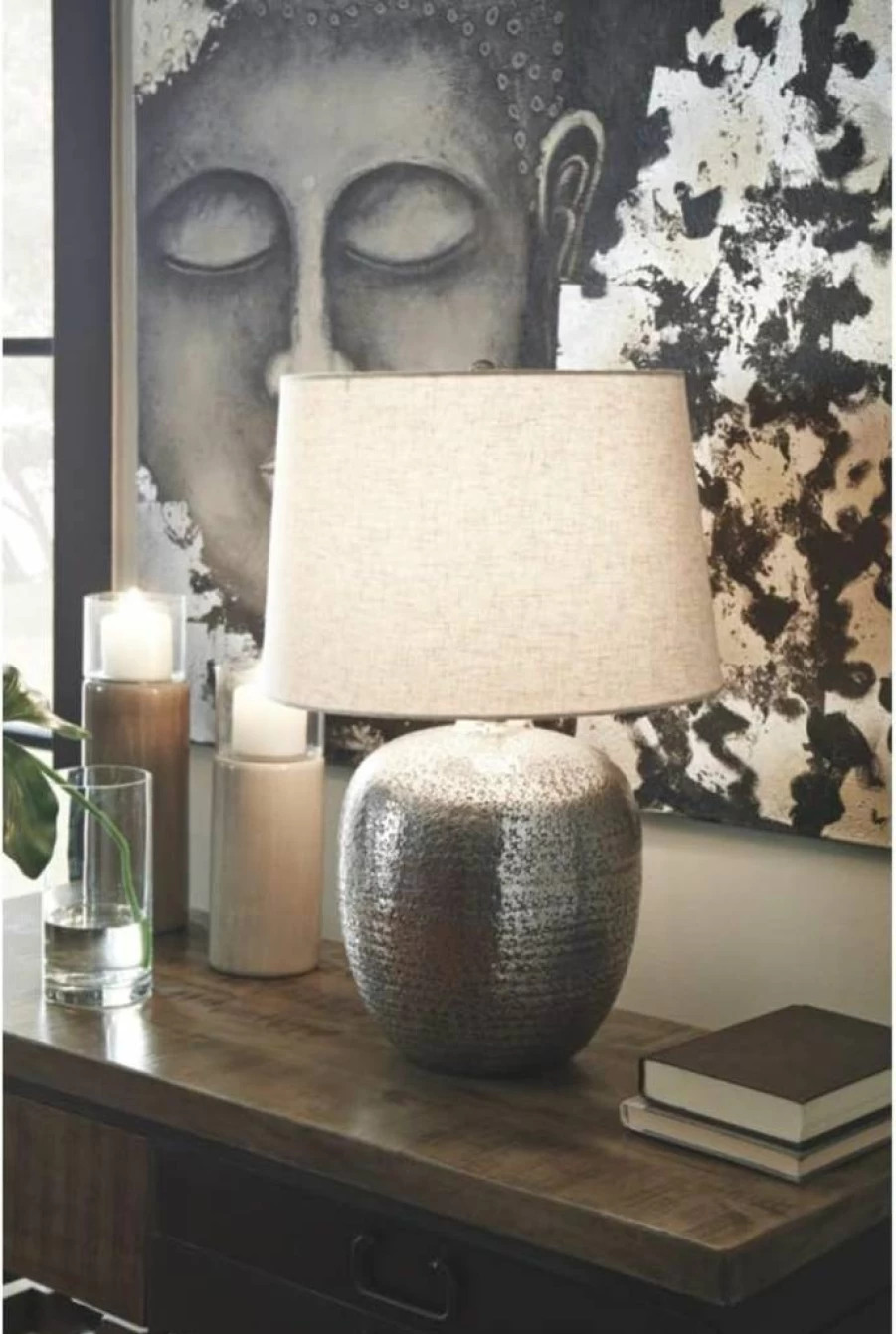 Signature Design by Ashley Malthace 24.5" Metal Table Lamp - Beige, Copper, Blue & Bronze Accent Lighting for Home Decor