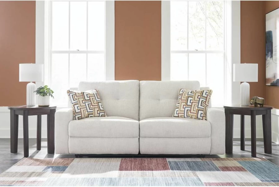 Signature Design by Ashley Danum Modern Tufted 2-Seater Manual Recliner Sofa with Accent Pillows, Beige Fabric Upholstery