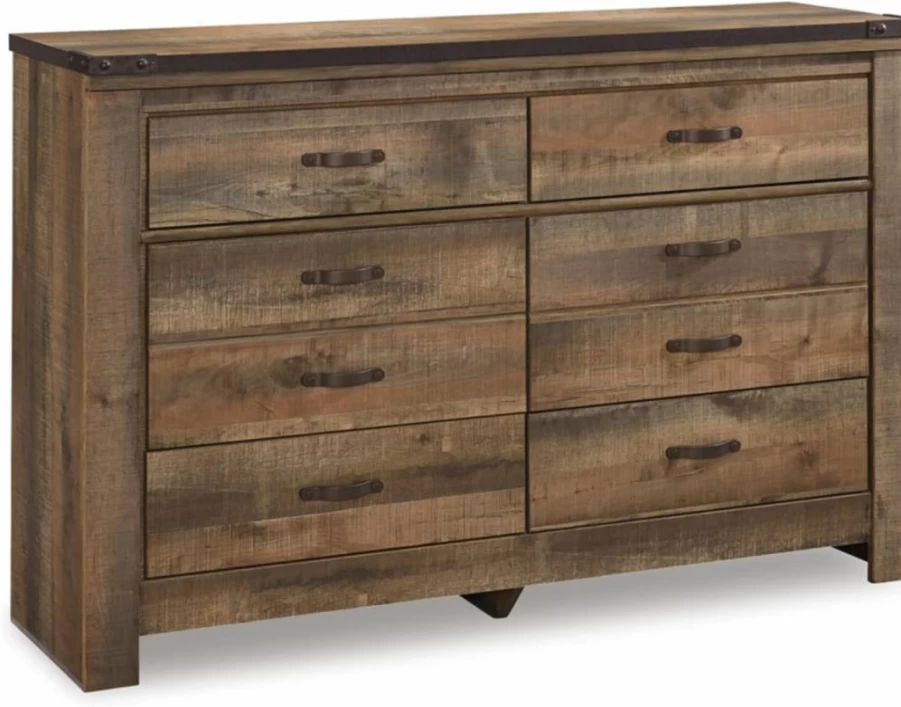 Signature Design by Ashley Trinell 6-Drawer Dresser with Safety Stop, Rustic Dark Brown Bedroom Chest