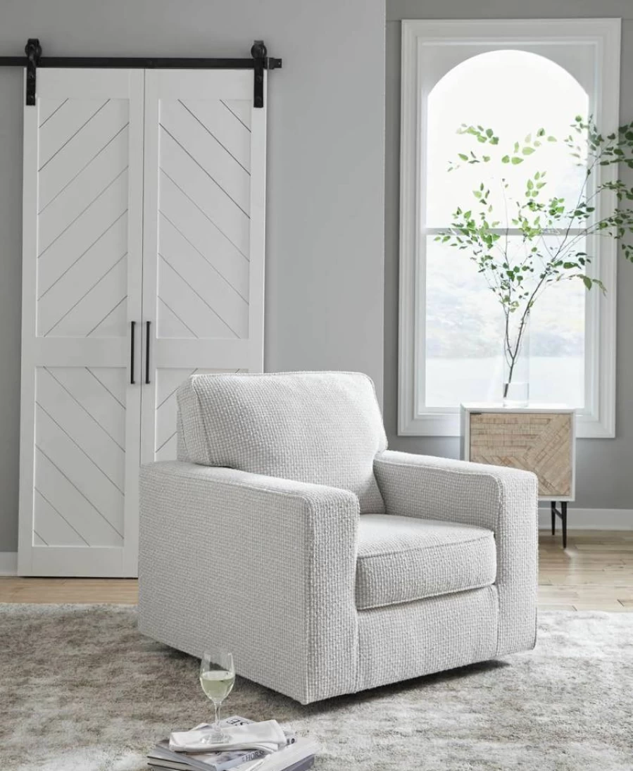 Signature Design by Ashley Olwenburg Beige Swivel Accent Chair with Track Arms & Removable Cushions, Metal Base for Living Room