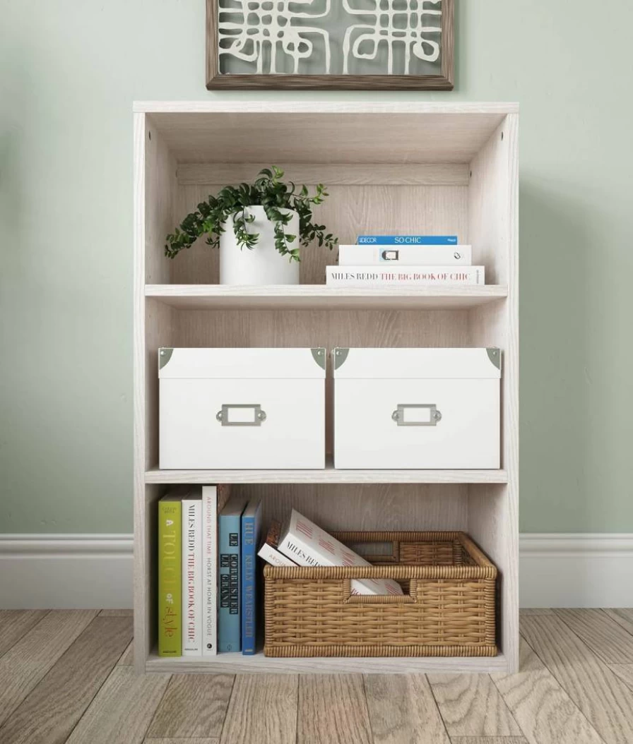 Signature Design by Ashley Dorrinson 36" Whitewash Modern Farmhouse Bookcase with 2 Adjustable Shelves, Rustic Home Office Storage Furniture