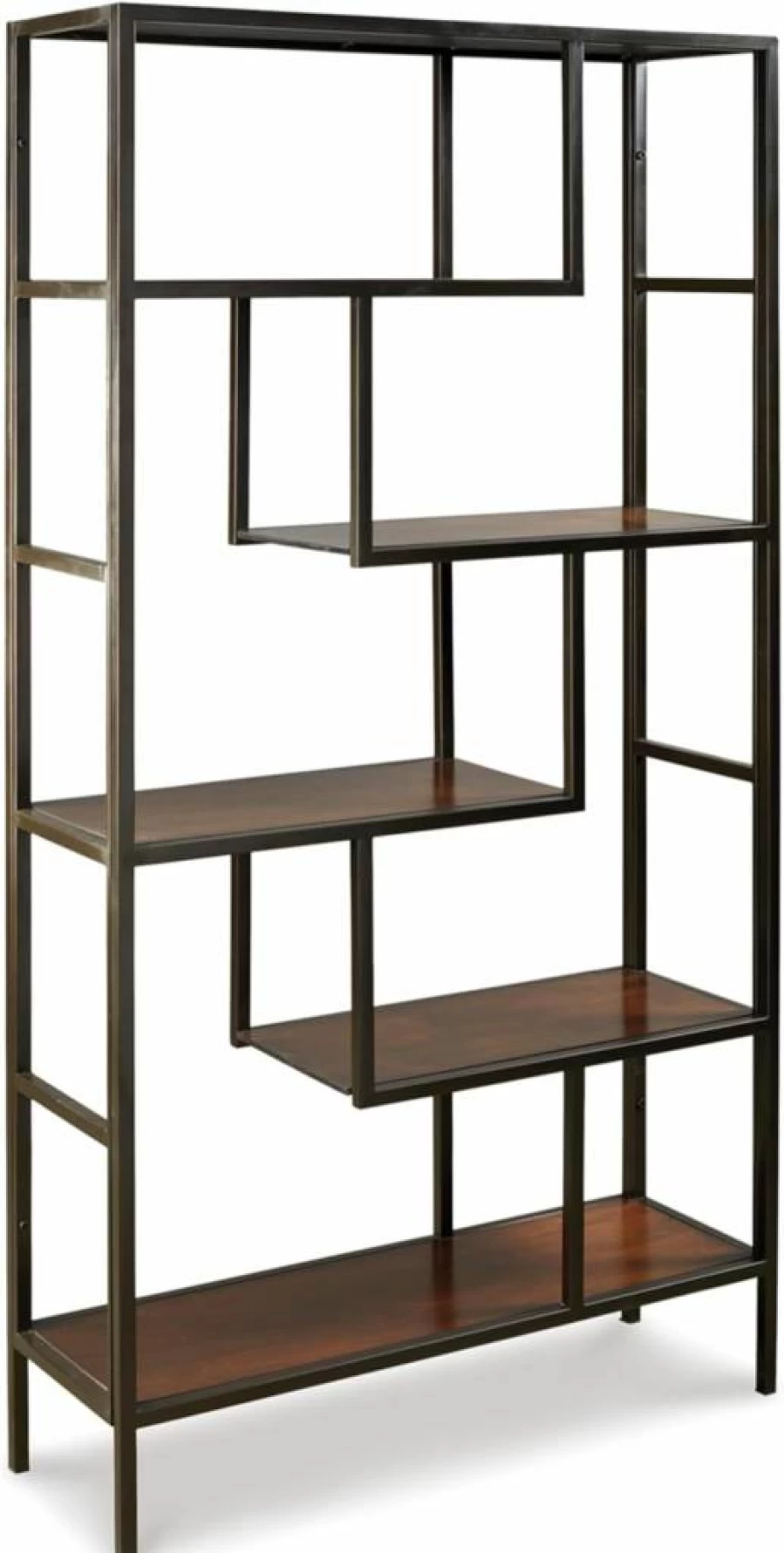 Signature Design by Ashley Frankwell Industrial 5-Shelf Bookcase - Geometric Brown & Black Wooden Book Shelf for Home Office