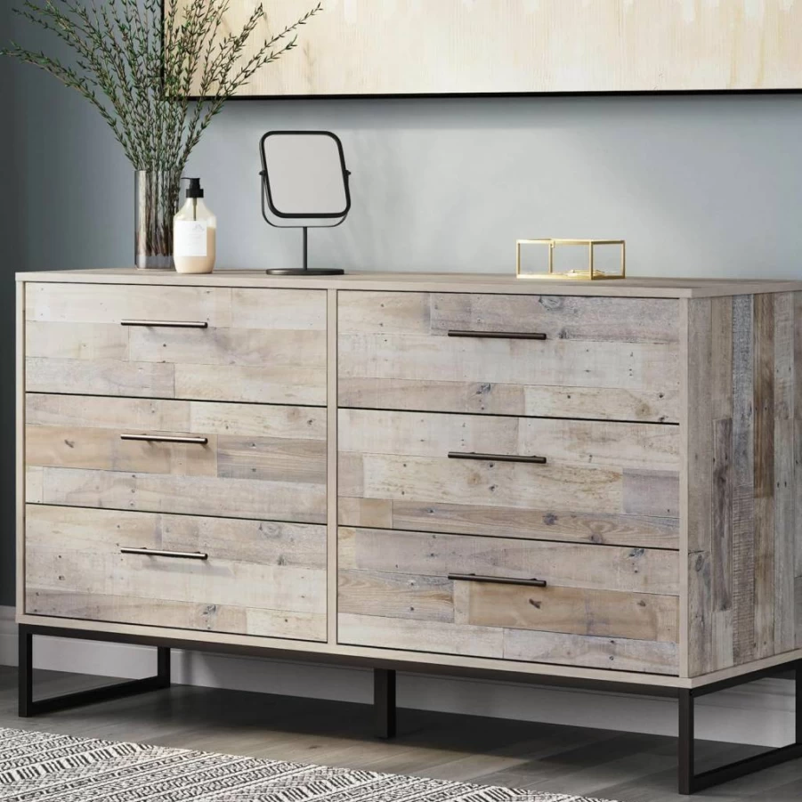 Signature Design by Ashley Neilsville 6-Drawer Dresser in Industrial Butcher Block Gray Finish