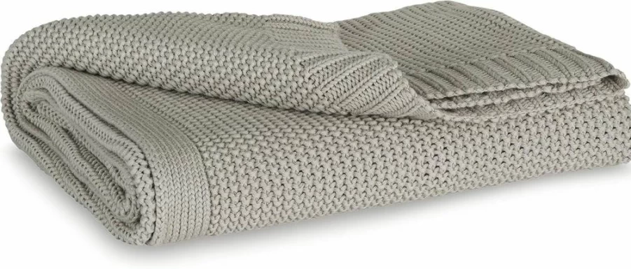 Signature Design by Ashley Gayelery Modern Knit Throw Blanket - Soft Machine Washable Gray Bedding Accent