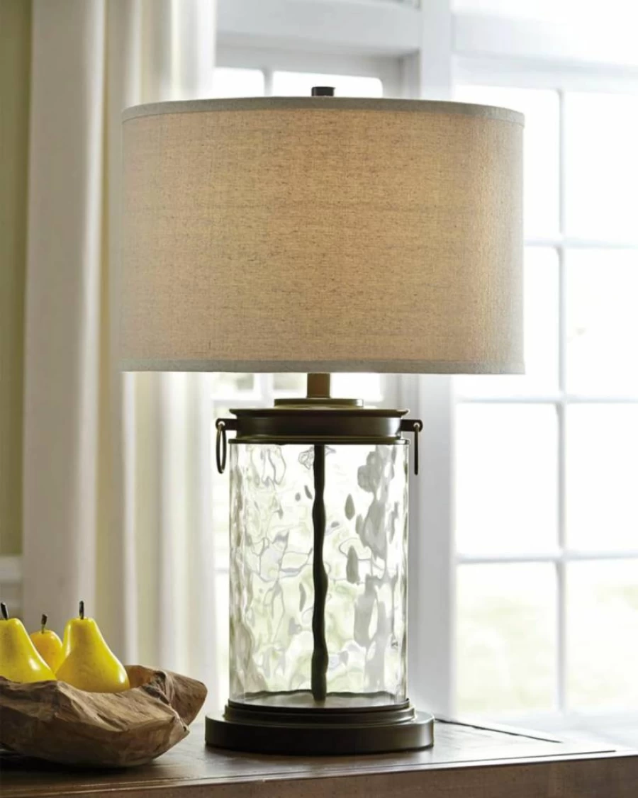 Signature Design by Ashley Tailynn Modern 25-inch Glass Table Lamp with Hardback Shade - Clear Crystal Desk Light for Living Room, Bedroom, Office