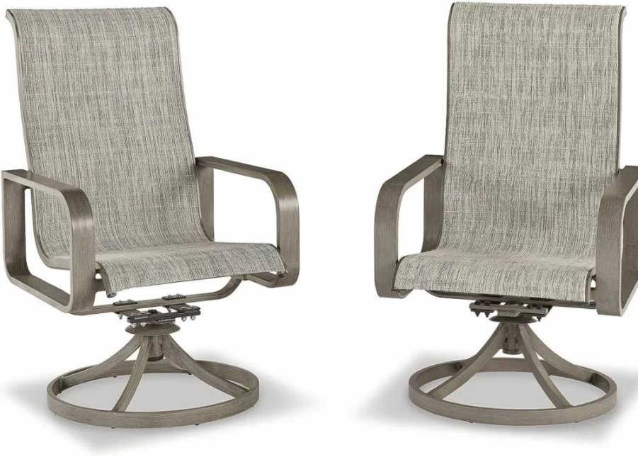 Signature Design by Ashley Gray Contemporary Outdoor Swivel Sling Chair, Set of 2, Beach Front Style