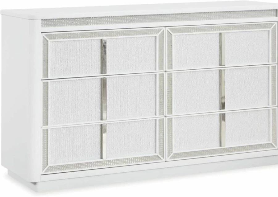 Signature Design by Ashley Chalanna 6-Drawer LED Dresser with Felt-Lined Drawer & Safety Stop, White Contemporary Bedroom Chest