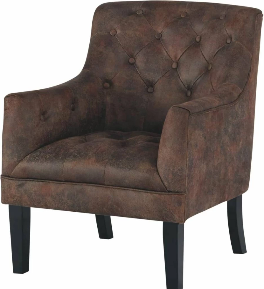 Signature Design by Ashley Drakelle Brown Faux Leather Tufted Accent Chair with Distressed Finish