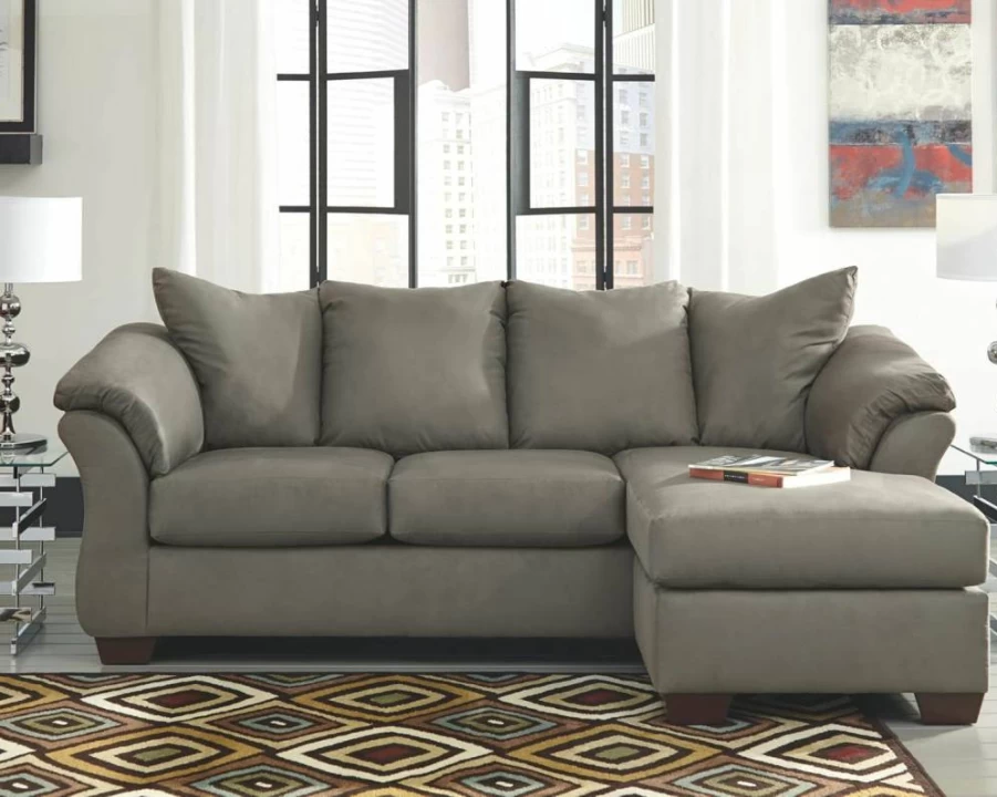 Signature Design by Ashley Darcy Convertible Chaise Sectional Sofa in Grayish Brown - Plush L-Shaped Couch for Living Room