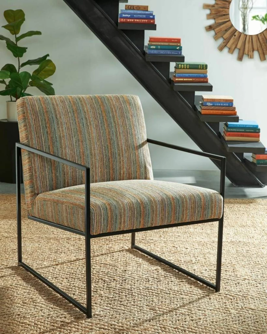 Signature Design by Ashley Aniak Modern 17" Velvet Accent Chair with Metal Frame in Blue & Black - Contemporary Upholstered Seating