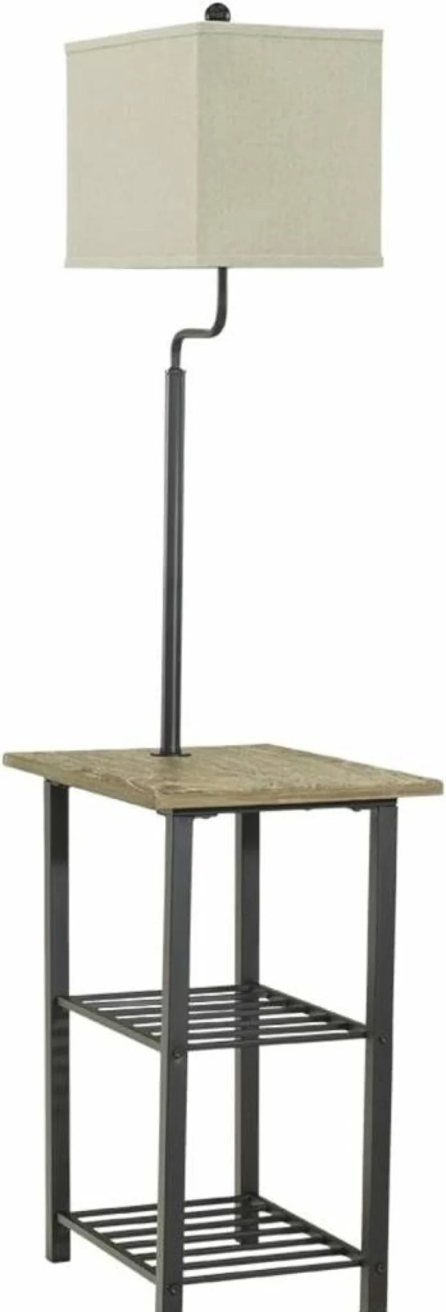 Signature Design by Ashley Shianne Black Metal Floor Lamp with End Table - Multifunctional Modern Lighting
