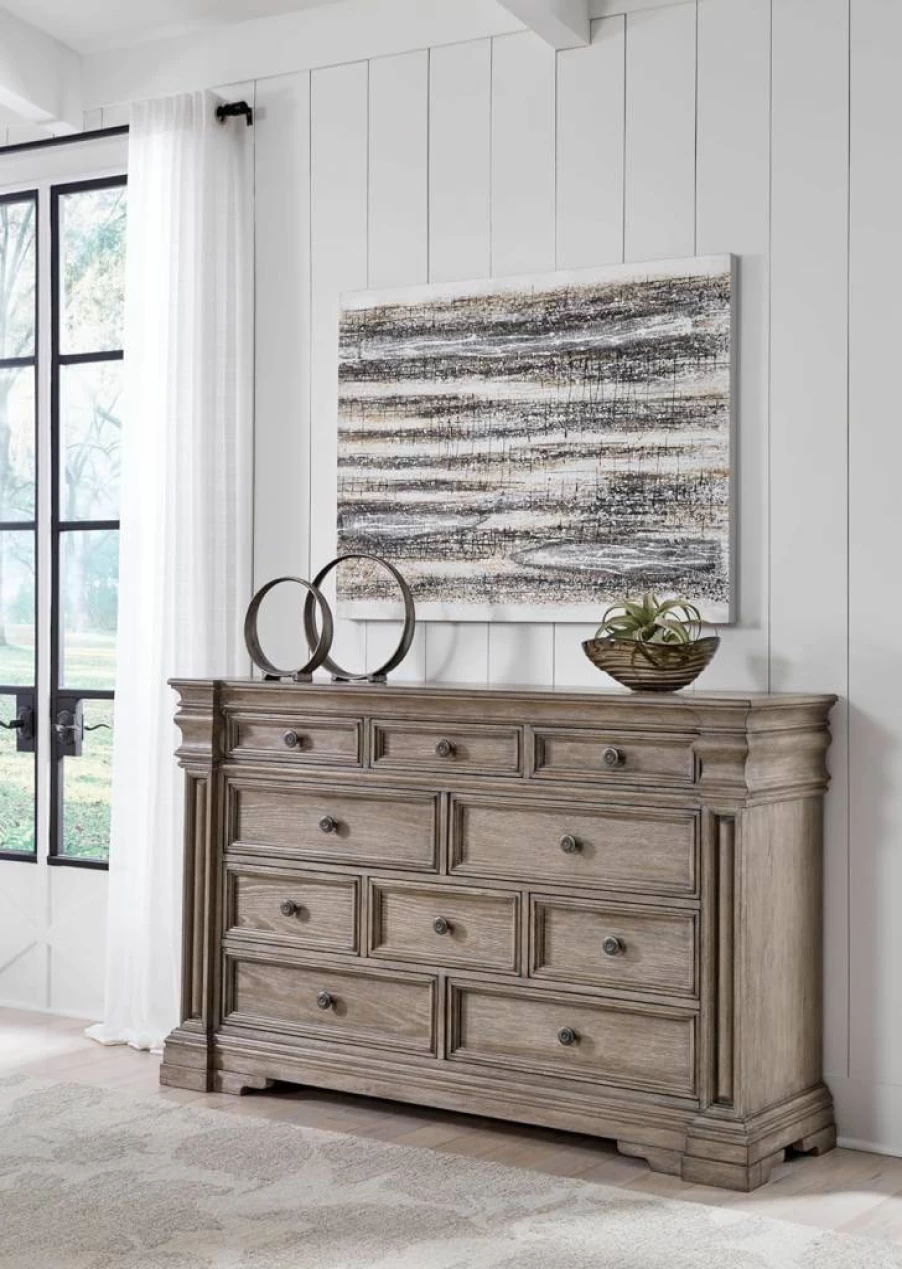Signature Design by Ashley Blairhurst 10-Drawer Dresser - Gray & Light Brown Traditional Chest with Felt-Lined Top Drawer and Safety Stops
