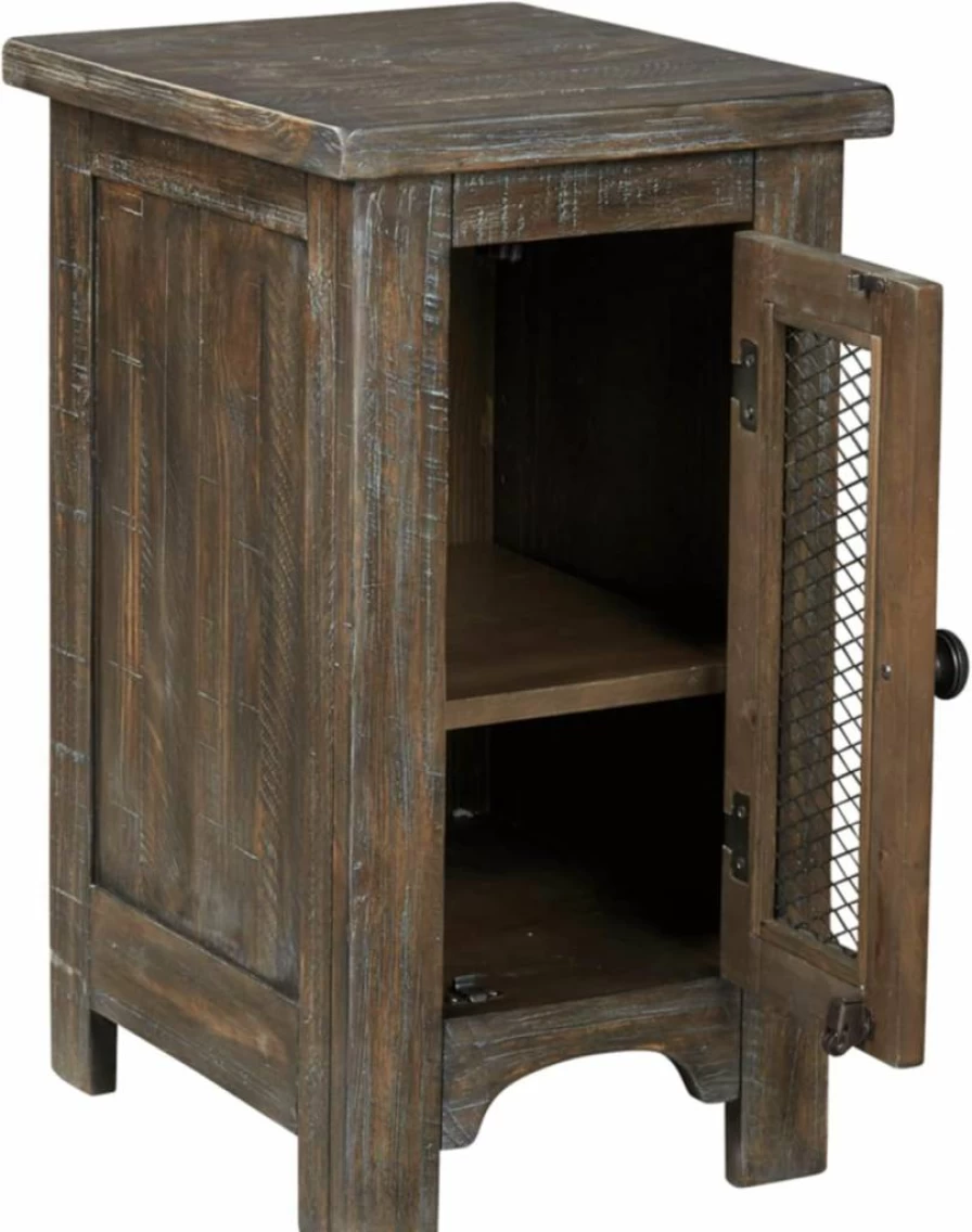 Signature Design by Ashley Wystfield Farmhouse Side Table with Storage Cabinet - Distressed White & Brown Finish
