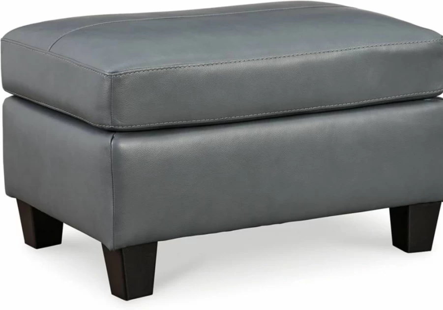 Signature Design by Ashley Genoa Gray Leather Ottoman - Modern Chic Footrest Pouf
